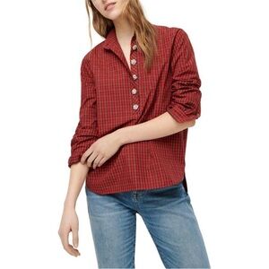 J. Crew | Top Half Button Down Plaid Jeweled Checkered Top Size 6